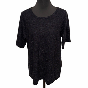 Nick & Sarah Plus Black Metallic Sparkly Short Sleeve Sweater Top